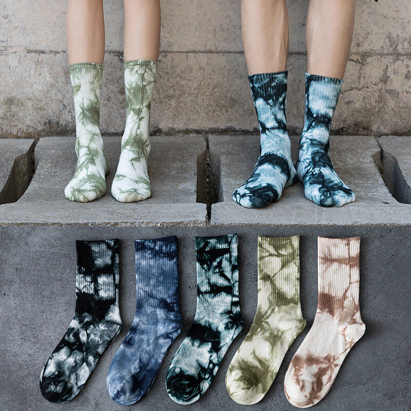 Хлопковые спортивные носки Tie-dye для пар, Модные баскетбольные носки в стиле хип-хоп