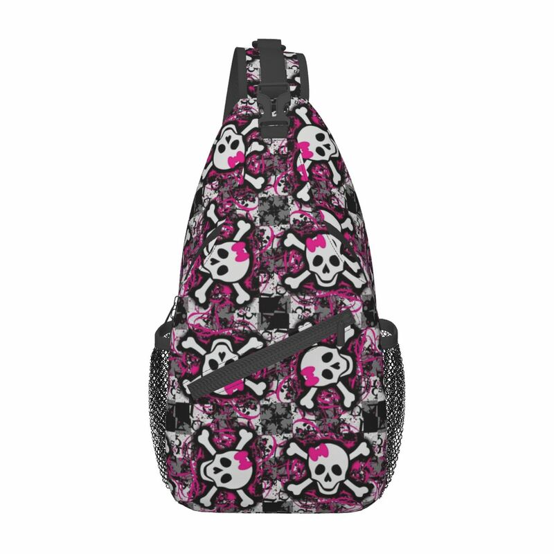 Gotycka różowa czaszka torba typu Crossbody Sling Bag SmallChest Bag plecak na ramię plecak na podróż turystyka rowerowa tornister