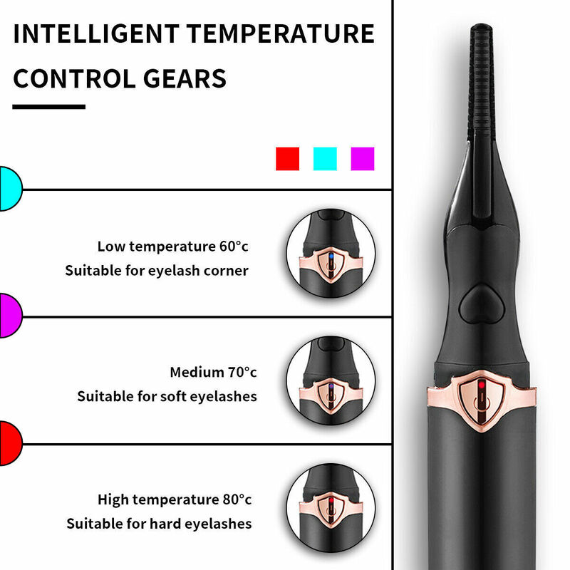 USB recarregável elétrica aquecida cílios encrespador, Long Lasting maquiagem ferramenta, 3 modo, aquecimento rápido, natural