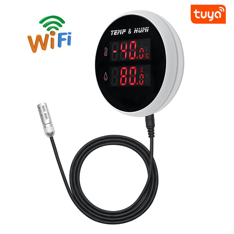 Tuya Slimme Wifi Hygrometer Thermometer Op Afstand Monitor Tempruture Handsfree Voice Control Usb Opladen Of Oplaadbare Batterij