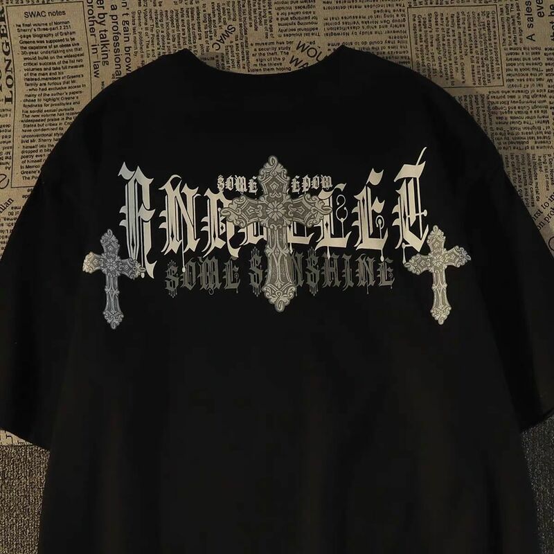 Amerikaanse Retro Kruisvleugels T-Shirt Met Korte Mouwen Mannen Zomer Ins Losse Nationale Tij Hong Kong Smaak Chique Niche Katoen Y 2K Tops