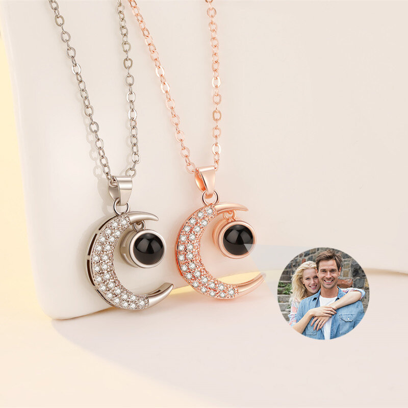 Kalung foto personalisasi proyeksi bulan kalung Gambar khusus untuk wanita kalung memori dengan hadiah ulang tahun gambar