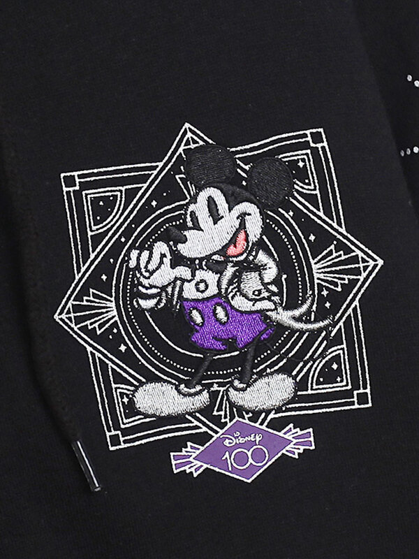 Disney 100th Anniversary Hooded Sweatshirt Mickey Mouse Embroidery Women Zip Up Hoodies Fleece Jacket Tops Casual Streetwear