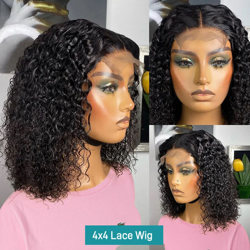 Glueless Short Kinky Curly Bob Glueless 13x4 Lace Frontal Wig 12A Human Hair Wig Pre Plucked Transparent Lace Wigs For Women Wig