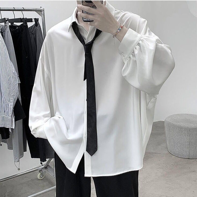 Mode Noir Chemises Femmes Loisirs Lâche À Manches Longues Blouses Femmes Avec Cravate Nouveau Simple Poitrine Blanc Tops Mâle