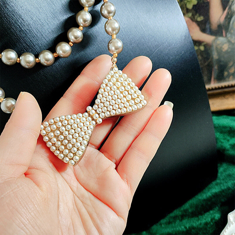 Винтажные темпераментные стеклянные жемчужные ожерелья с кулоном в виде банта для женщин и девушек аксессуары для подарка оптовая продажа ювелирных изделий