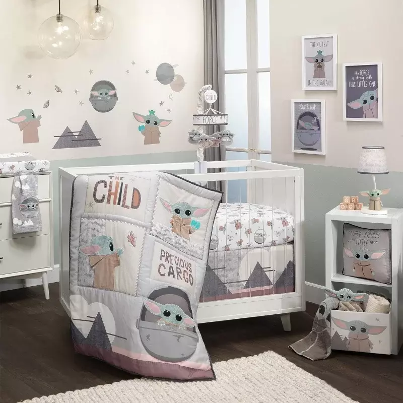 Lämmer & Efeu das Kind Baby Yoda Kinderzimmer 3-teiliges Babybett Bettwäsche-Set