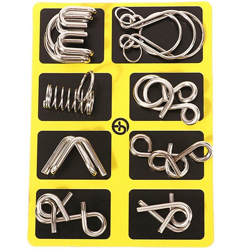 8Pcs/Set Metal Montessori Puzzle Wire IQ Mind Brain Teaser Puzzles Children Adults Interactive Game Reliever Educational Toys