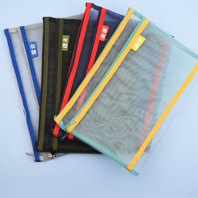 حقيبة شبكية شفافة سميكة مزدوجة ، تخزين تصنيف الموضوع ، حقيبة ورقية A4 ، مجلدات جيب لطلاب المدارس