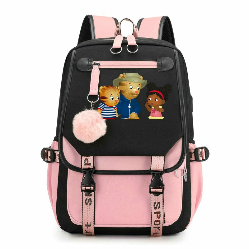 حقائب مدرسية بشحن USB كرتوني لطيف للفتيات والفتيان المراهقين ، حقيبة ظهر ، حقيبة ظهر للكمبيوتر المحمول ، حقائب ظهر للسفر ، جديدة