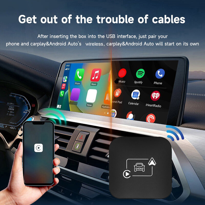 Bezprzewodowy adapter CarPlay Android Auto Mini Box Dongle BT WiFi Adapter bezprzewodowy Plug and Play do fabrycznych przewodowych samochodów CarPlay Android Auto