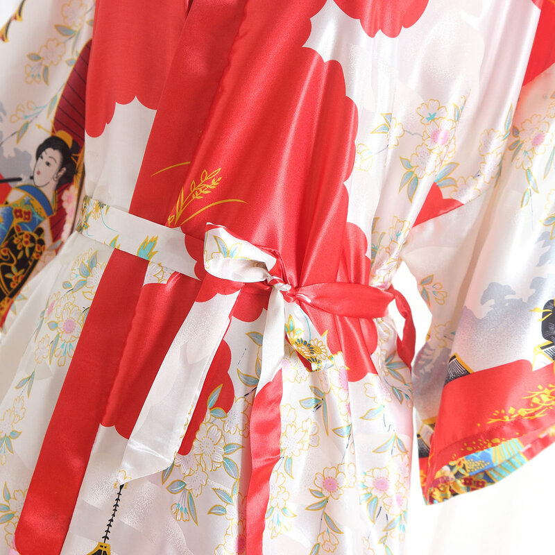 Peignoir Kimono en Satin pour Femme, Long, à la Mode, Imprimé Floral, Sexy, Été