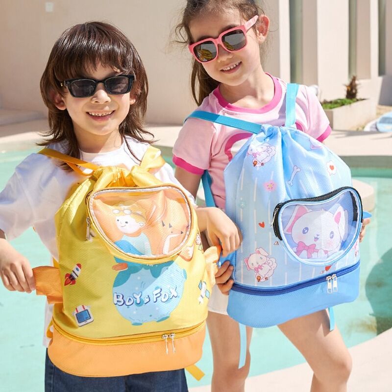 Dry Wet Separation Swimming Bag Waterproof Cute Cartoon Shoulder Bag Large Capacity With Shoes Compartment Storage Bag Children