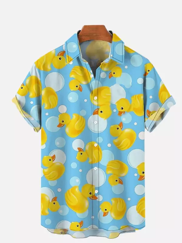 Koszule Unisex Heren nadruki 3d splatanie Cartoon Schattige Eend Print Korte Mouw Shirt Mode hawajskie koszule Voor Heren Harajuku