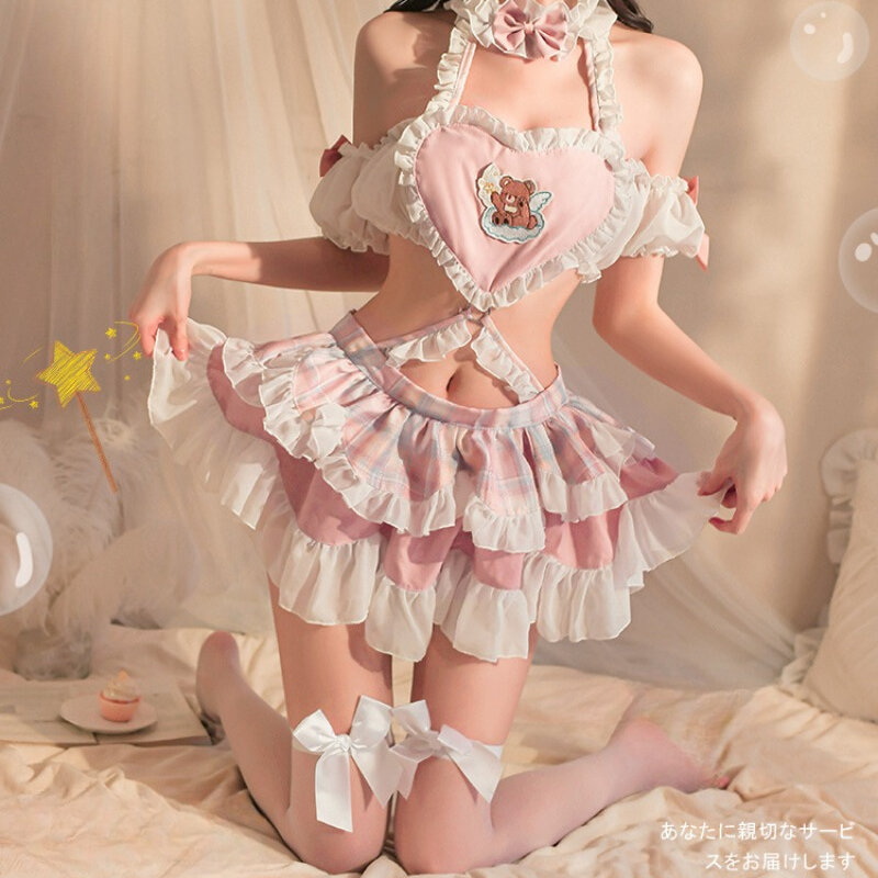 Costumes de cosplay de femme de chambre Anime pour adultes, uniforme de femme de chambre rose, robe de bébé sexy, jeu de plis, porno