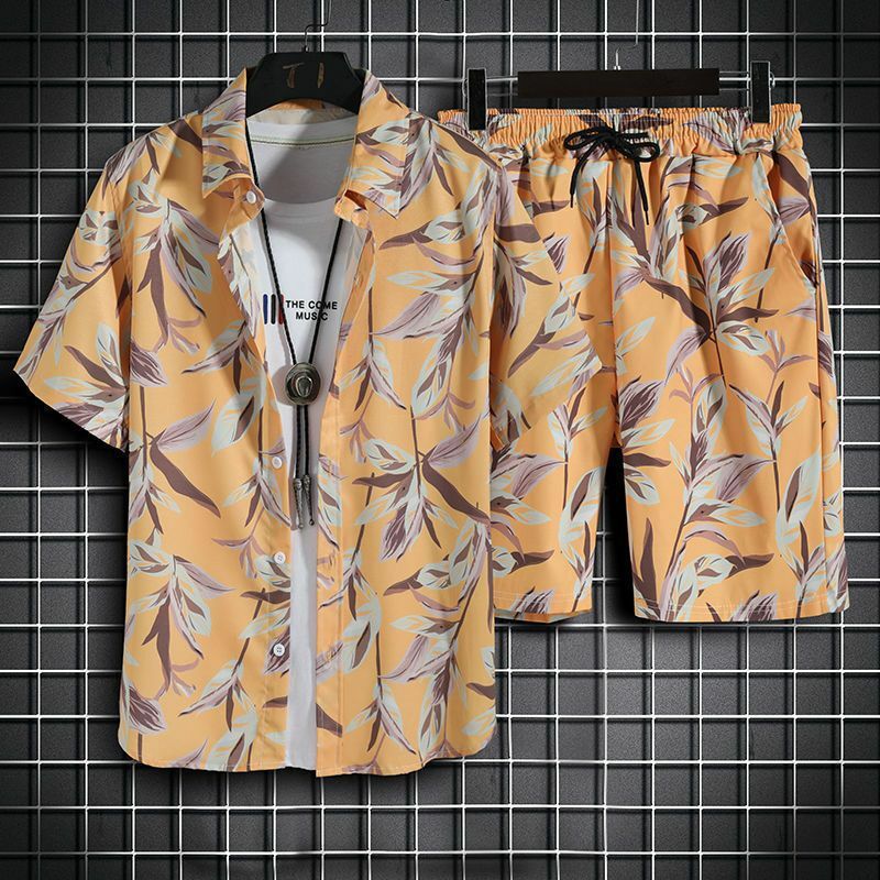 ملابس الشاطئ للرجال 2 قطعة مجموعة سريعة الجافة هاواي قميص و السراويل مجموعة الرجال ملابس الموضة الطباعة ملابس غير رسمية الصيف