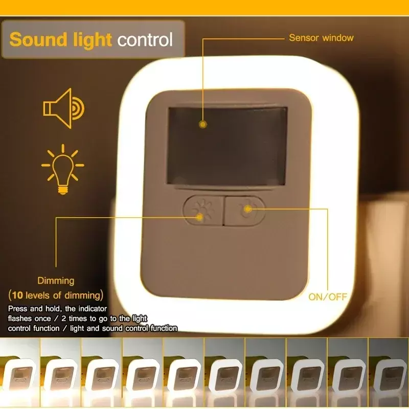 Luz Nocturna inteligente Led con Sensor de sonido de movimiento, luz nocturna con ajuste de brillo, lámpara de dormitorio, lámparas decorativas de escalera