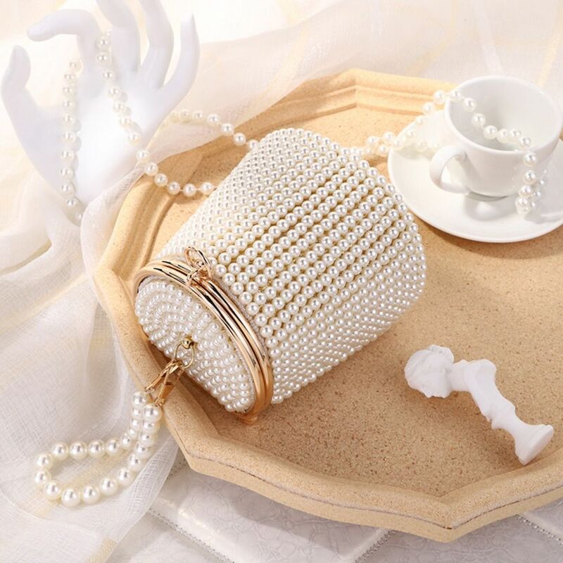 Mini bolsos de noche de moda, bolso de mano elegante con forma de cubo, monedero con cuentas de perlas, boda