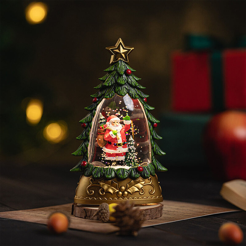 Snow Globe Christmas Tree Figurine Snowing Christmas Decorative Light for Christmas and New Year Gift  Christmas Home Decoration