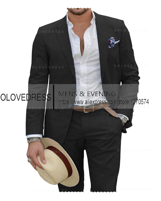 2024 New Men's Linen 2 Pieces Suit Set Shorts Summer Beach Wedding Prom Jacket Vest Pants Tuxedo (Coat + Pant）