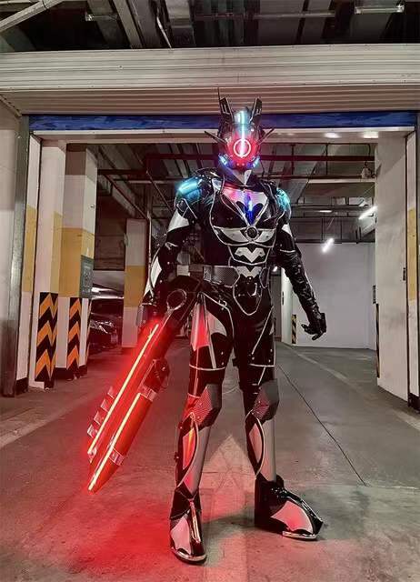 Colorful Luminous Silver Outfit Perform Bar Props Show Men Wear Punk LED Light Costumes Tech Armor Robot Helmet Party Cosplay