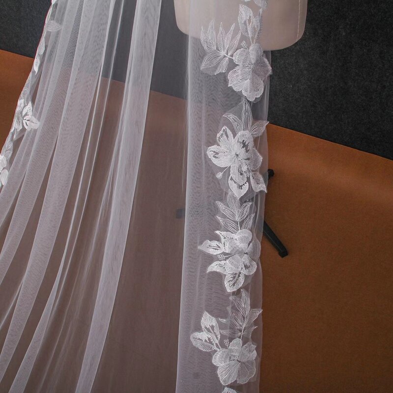 حجاب زفاف دانتيل أبيض عاجي ، إكسسوارات زفاف كاتدرائية 3 م ، جودة عالية