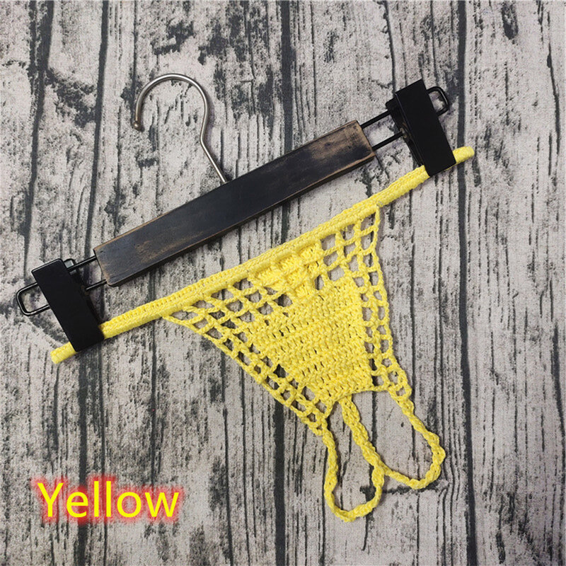 Women Hand Crochet Thong G-string Low Rise Panties Stretch Lingerie Breathable See Through Underwear Crotchles T-back Underpants