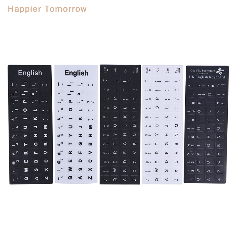 Pegatinas de repuesto para teclado Inglés, blanco sobre negro, cualquier PC, ordenador portátil