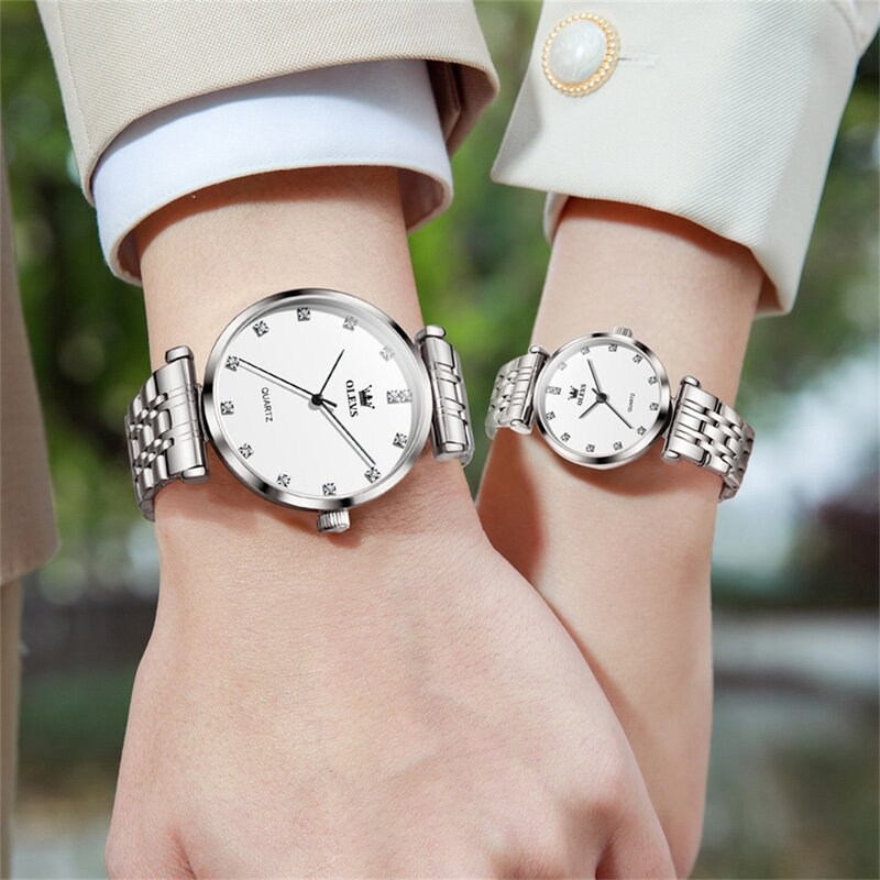 OLEVS-Reloj de pulsera para pareja, Pulsera Original de tendencia de moda, caja de regalo exquisita para amantes, Conjunto de reloj de él y ella, 5596