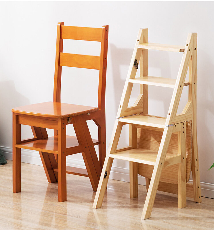 Escada de madeira maciça cadeira cadeira dobrável dual-uso de fezes escada casa escada escada de escalada indoor pedal multi-função