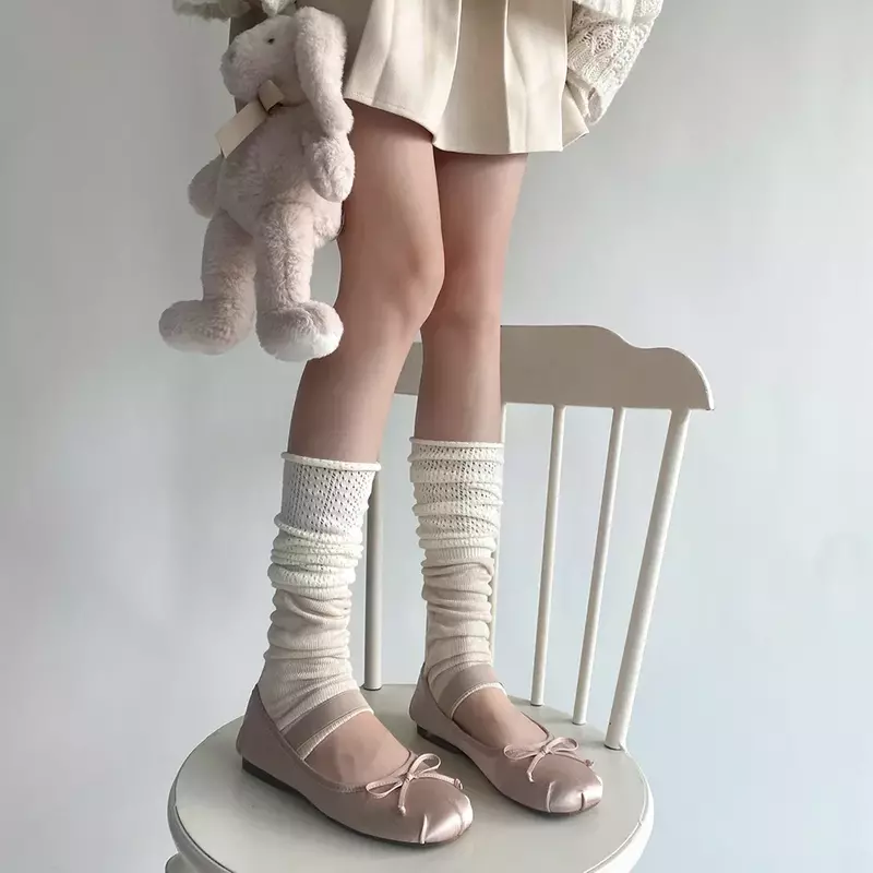 Осенне-зимние женские гетры в Корейском стиле, теплые хлопковые вязаные теплые носки до колена, длинные носки Y2k для девочек, чулки