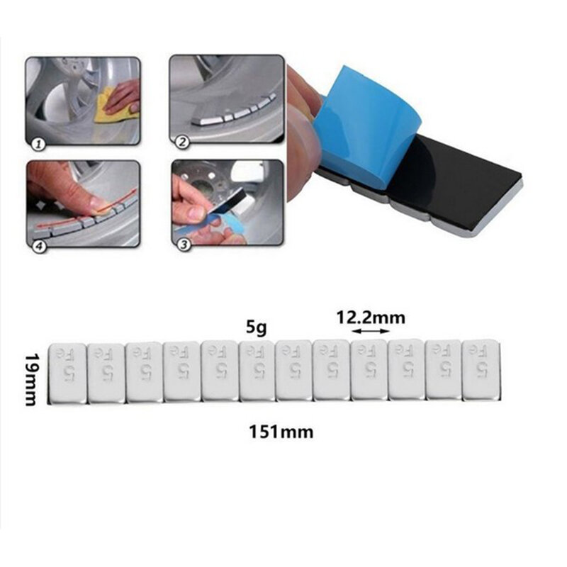 1pc (5+10)×4 , 5×12 Easy-to-Install Adhesive Iron Wheel Balance Weights – Enhance Your Vehicle's Performance 151*19MM