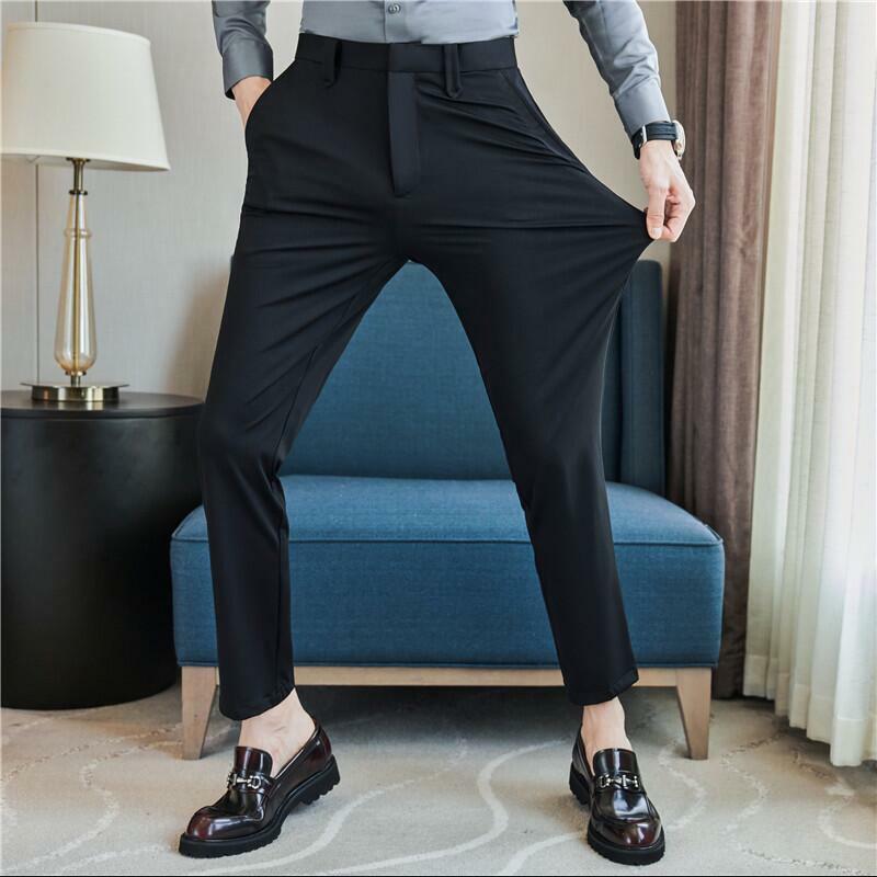 Брюки мужские классические, тонкие дышащие однотонные повседневные высокоэластичные облегающие Костюмные штаны, уличная одежда, лето 2024