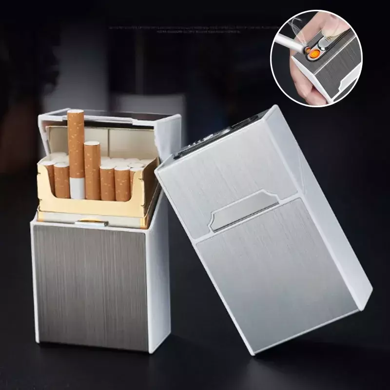 하이 퀄리티 알루미늄 휴대용 EDC 여성용, USB 충전식 라이터, 담배 보관 케이스, 20 개 슬림 담배 상자, 1 개