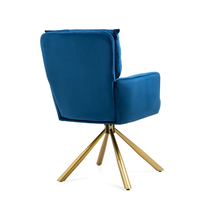Cadeira estofada de veludo azul escuro contemporâneo, cadeira giratória sotaque, design luxuoso e sofisticado