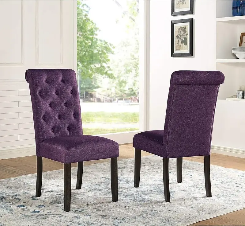 Droiton-Chaises de salle à manger capitonnées en bois massif Parsons, violet, lot de 2