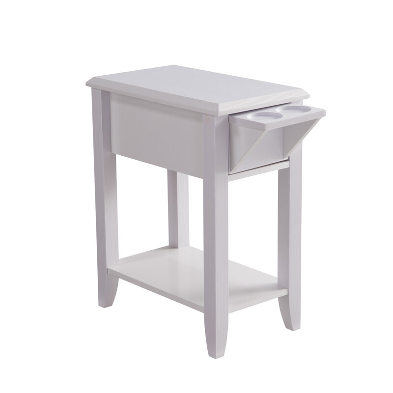 طاولة جانبية بيضاء أنيقة مع معرف ، ديكور منزلي أنيق ، طاولة جانبية عصرية لغرفة المعيشة أو غرفة النوم ، تصميم