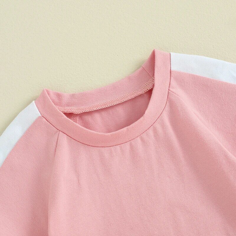 VISgogo-Conjunto de ropa para bebé y niña, camiseta de manga corta con contraste de colores y pantalones cortos de cintura elástica, trajes informales de 2 piezas