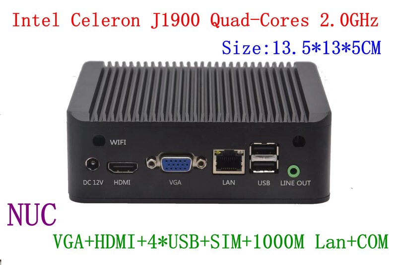 Bez wentylatora Mini pc J1900 czterordzeniowy 2.0Ghz Windows 7 8 10 linux komputer z 7.5W zużycie energii minikomputer COM HDMI VGA SIM