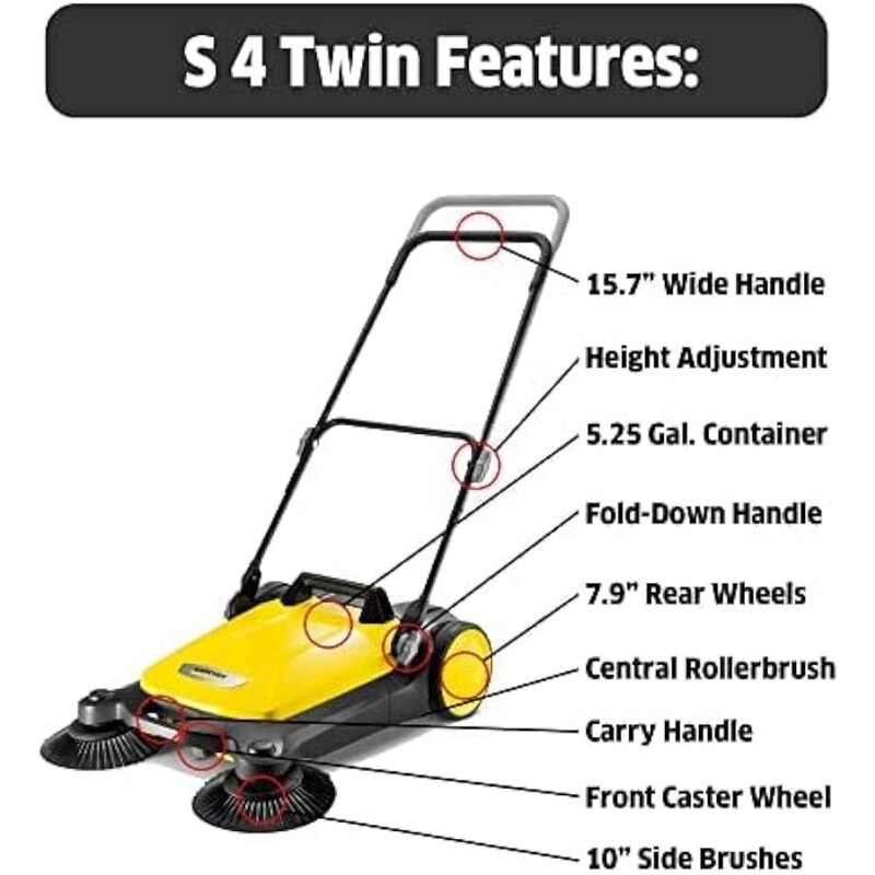 Twin Walk-Behind Outdoor Hand Push Sweeper-5,25 Gallonen Kapazität-26.8 "Sweep ing Breite-Sweeps bis zu 26.000 ft²/Stunde