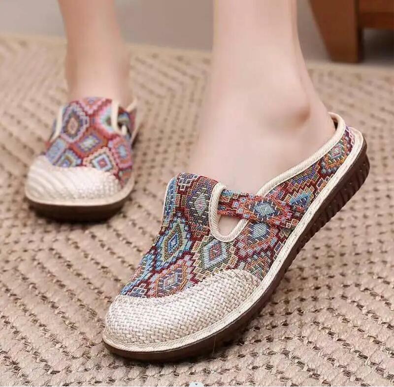 Zapatillas De lino bordadas para Mujer, Zapatos informales transpirables, estilo bohemio, a la moda, para exteriores, 2024