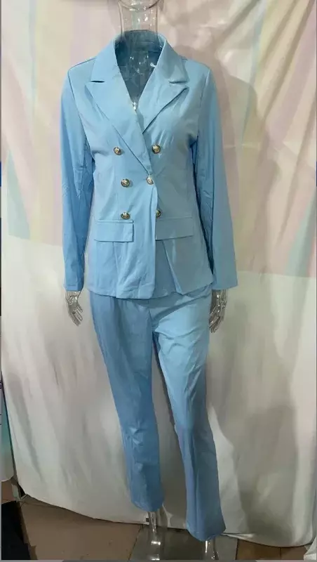 Marynarka zestaw damski eleganckie spodnie i długie płaszcz z rękawami jesienne nowe 2023 jednolita moda wszechstronne ubrania garnitury casualowe Y2k Streetwear