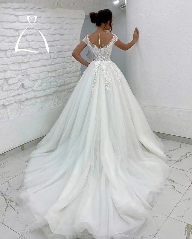Haohao gaun pernikahan putri gaun pengantin wanita tanpa lengan Applique renda 3D bahu terbuka gaun pengantin Boho Vestido De Novia kustom marifee