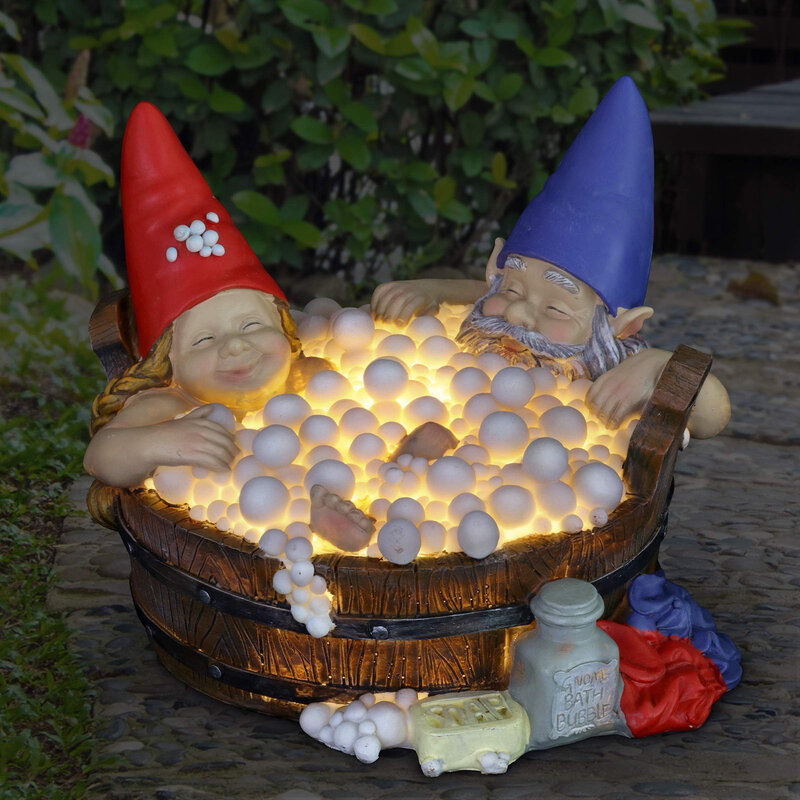 Christmas Decorative Exhart Solar Good Times Bubble Bath Garden Crafts Ornament Diy Funny Gnome Couple In Bathtub Accessories