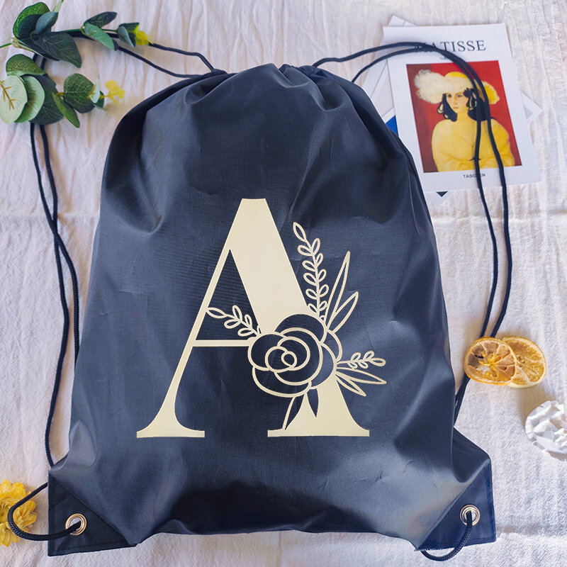 Fashion Simple Golden Letter Print Drawstring Bag Boy Basketball Bag Sport Bags Multi-function Portable Customize School Case
