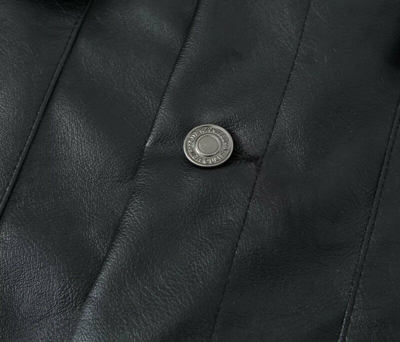 여성용 루즈한 짧은 캐주얼 가죽 재킷, 블랙 긴팔 단추 오픈 라펠 재킷, 포켓 포함, 신상