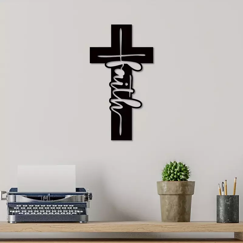Art mural religieux en métal avec croix de foi, décor à la maison de Jésus, cadeau d'art mural chrétien, décor de mur chrétien, cadeau religieux, 1PC