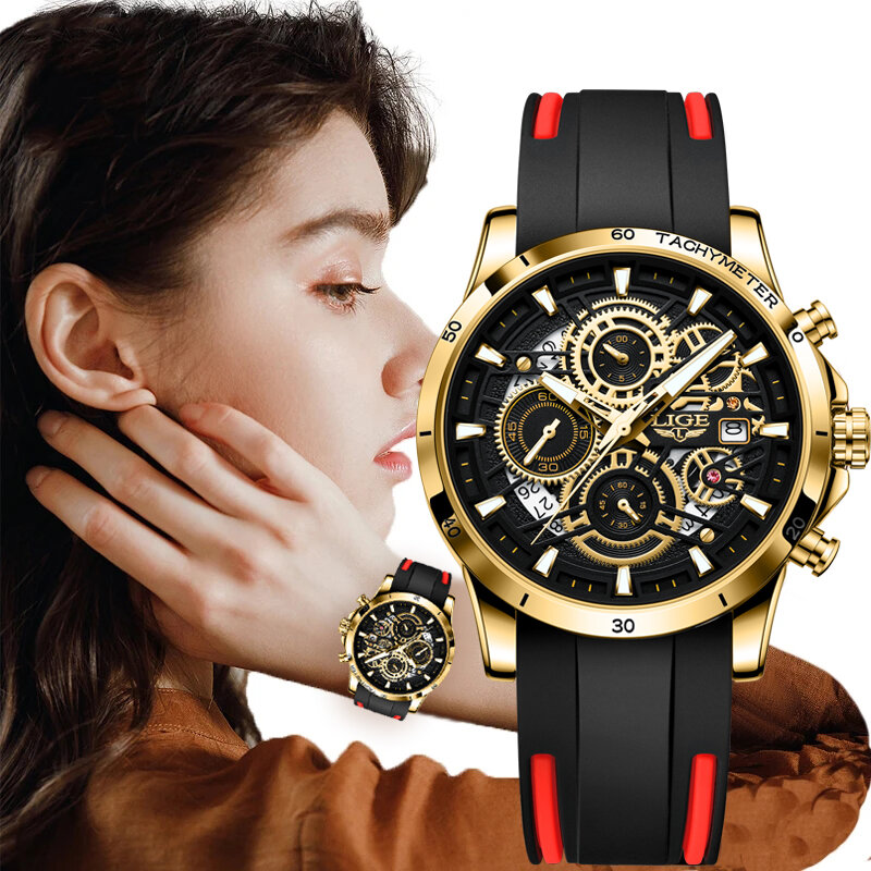 Часы LIGE женские кварцевые с хронографом, модные брендовые повседневные водонепроницаемые с силиконовым ремешком, 2023