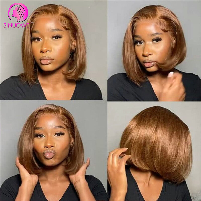 13x4 Lace Front Brown Short Bob Wig Chocolate Brown Colored Lace Front Human Hair Wigs For Women Baby Hair Bob Wigs Human Hair