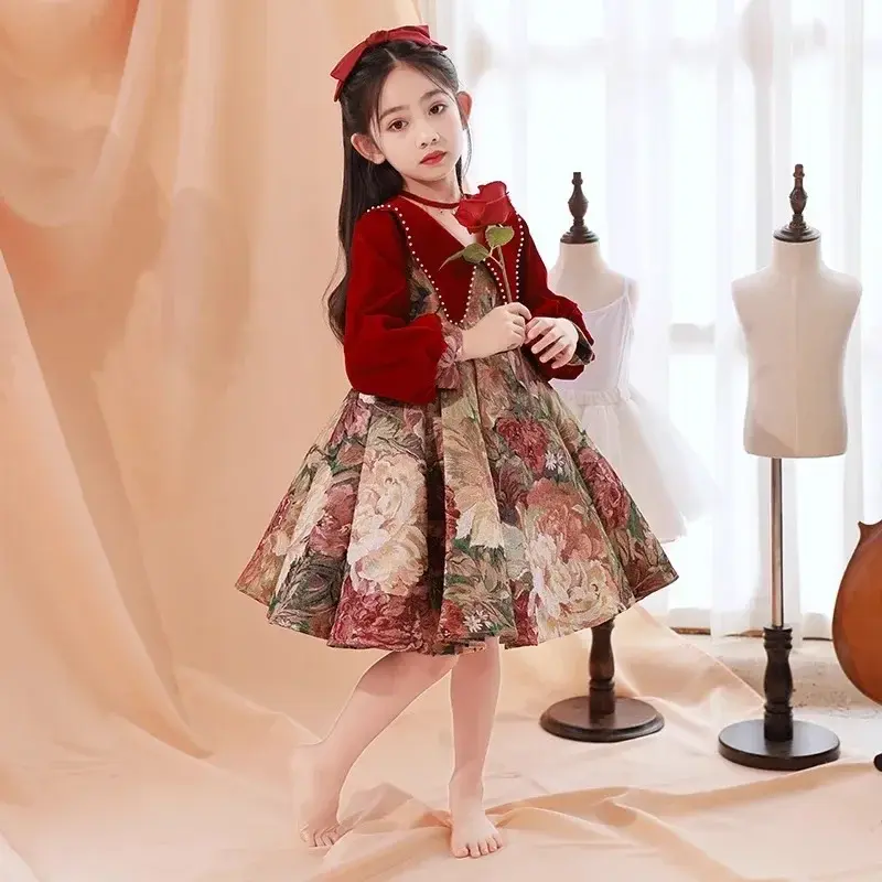 Girl's Dress Spring New Children's Princess Dress Flower Girl Wedding Little Girl Birthday Host Performance Dress